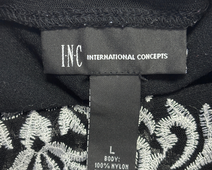 INC International Concepts Black Embroidered 3/4 Sleeve Mesh Top