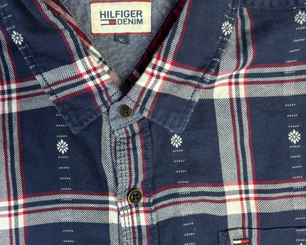 Hilfiger Denim Navy Blue Plaid Long Sleeve Button-Down Shirt