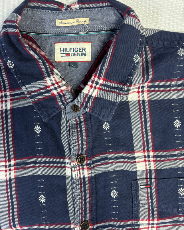 Hilfiger Denim Navy Blue Plaid Long Sleeve Button-Down Shirt