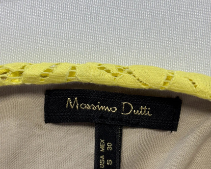 Massimo Dutti Yellow & Beige Lace Linen-Blend Sleeveless Dress