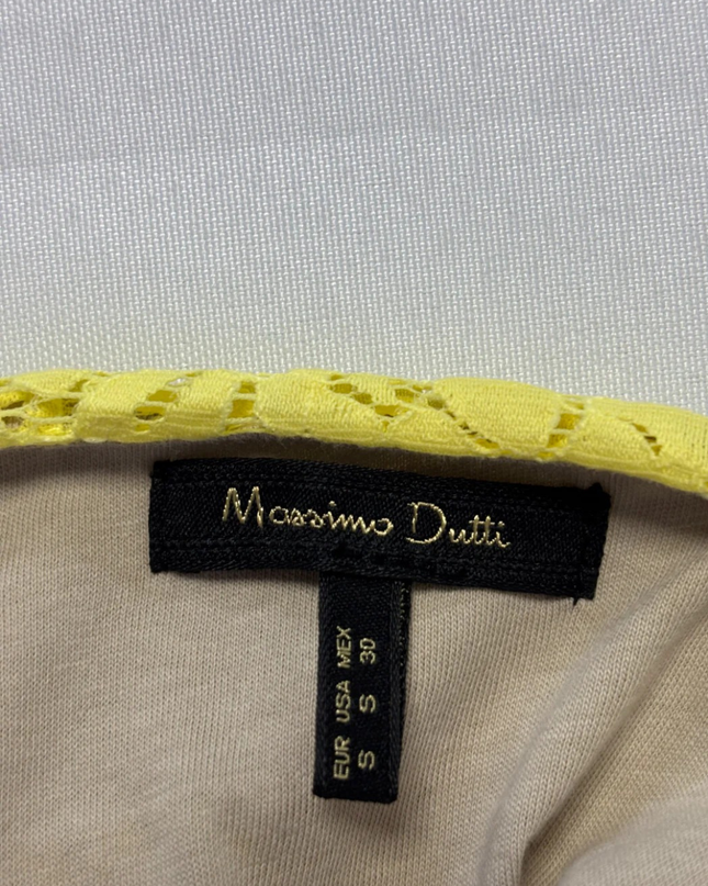 Massimo Dutti Yellow & Beige Lace Linen-Blend Sleeveless Dress