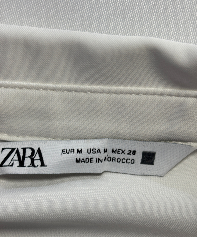 Zara White Long Sleeve Button-Up Crop Top