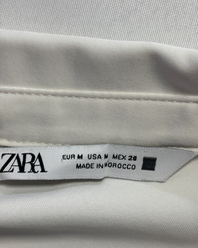 Zara White Long Sleeve Button-Up Crop Top