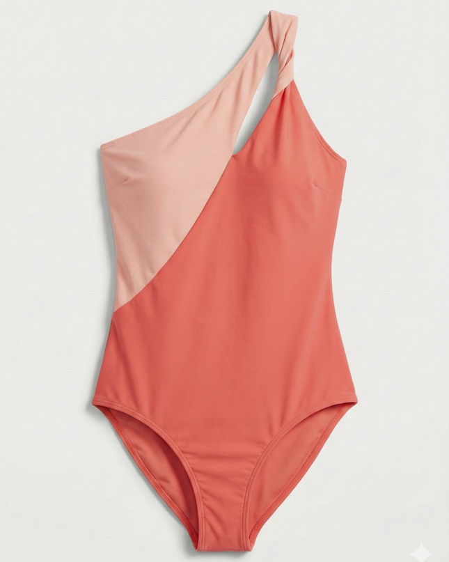 Ella by Namshi Pink One-Shoulder Color-Block Bodysuit