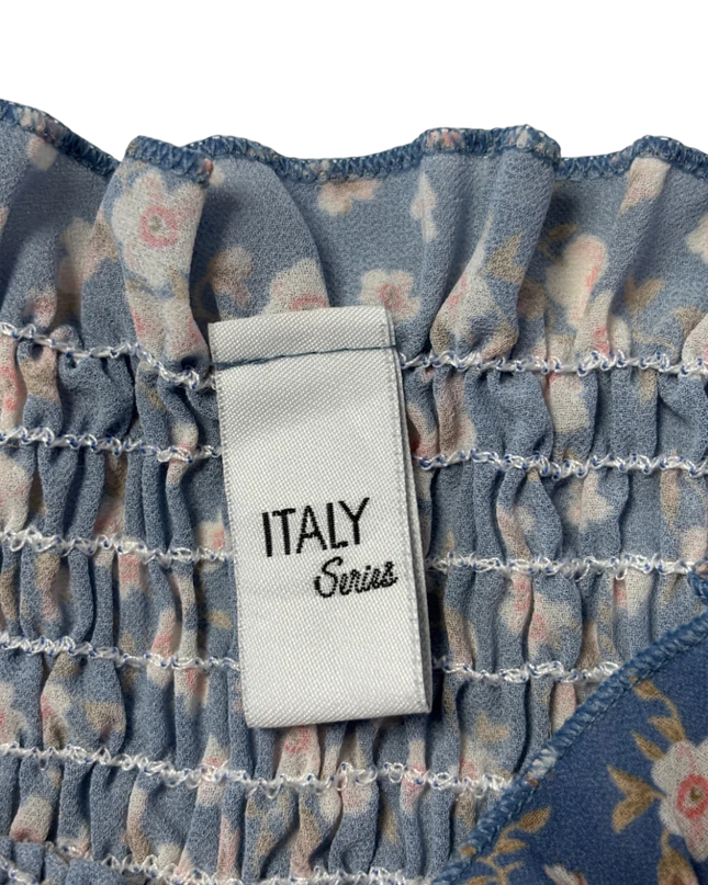 ITALY Series Blue Floral Smocked Puff Sleeve Top