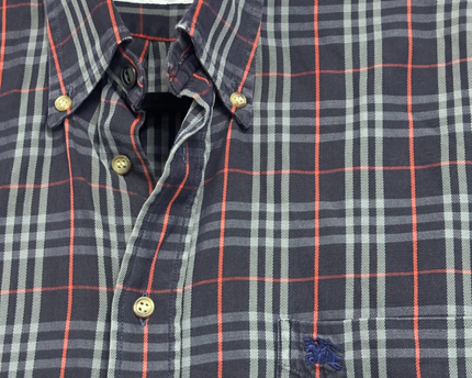 Burberrys Navy Blue Vintage Plaid Button-Down Shirt