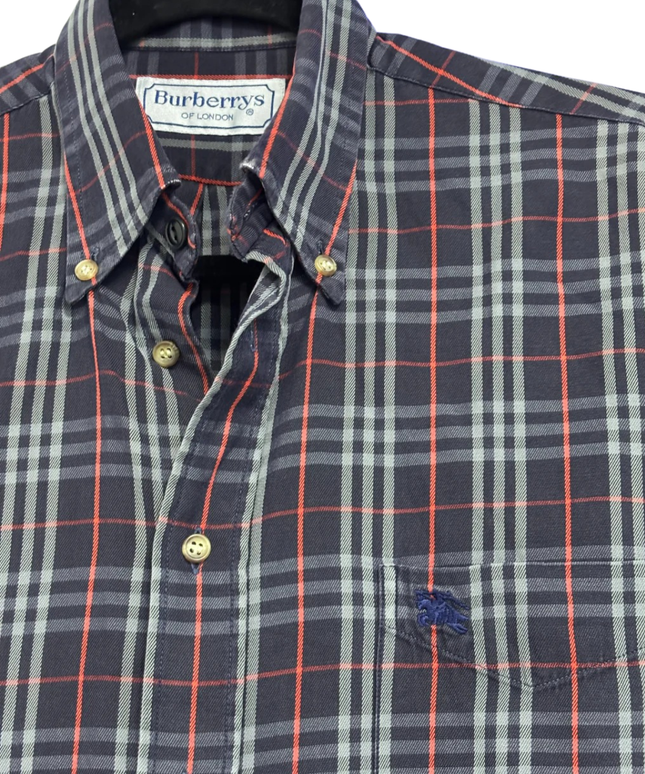 Burberrys Navy Blue Vintage Plaid Button-Down Shirt