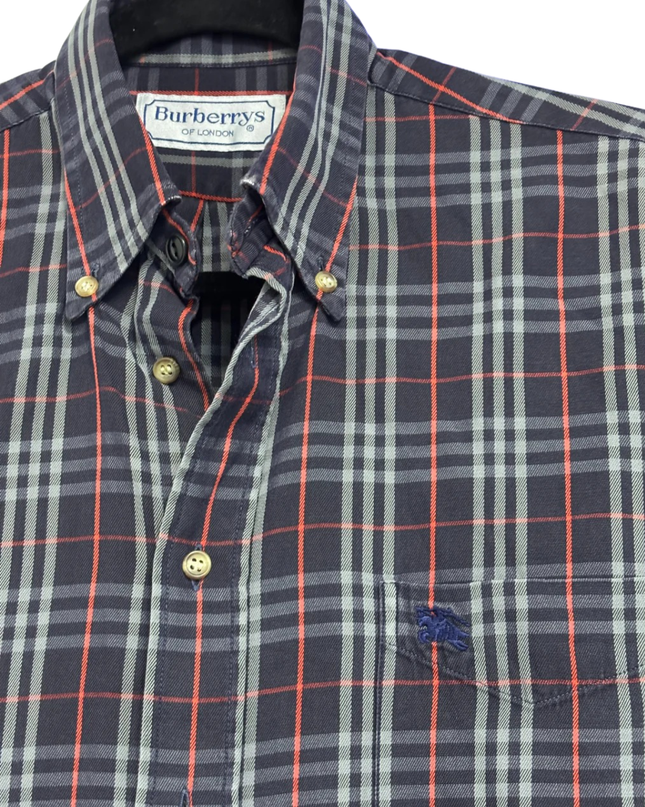 Burberrys Navy Blue Vintage Plaid Button-Down Shirt
