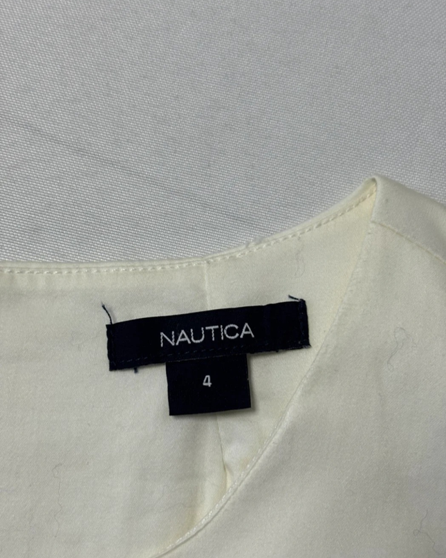 Nautica White Belted Pleated A-Line Dress