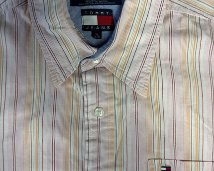 Tommy Jeans Pink Multi-Stripe Button-Down Cotton Shirt