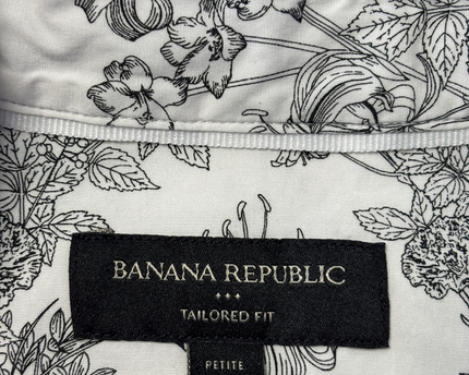 Banana Republic White/Black Floral Sleeveless Button-Down Shirt