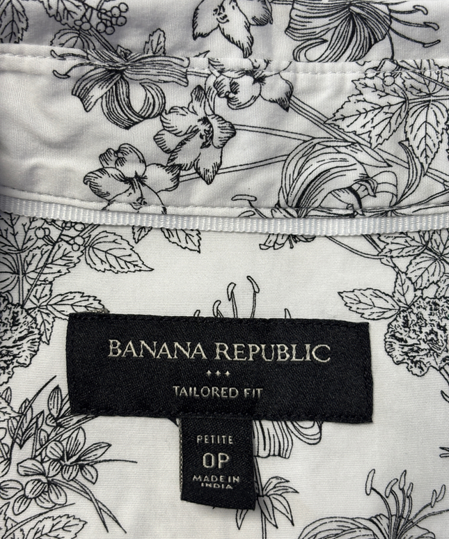 Banana Republic White/Black Floral Sleeveless Button-Down Shirt