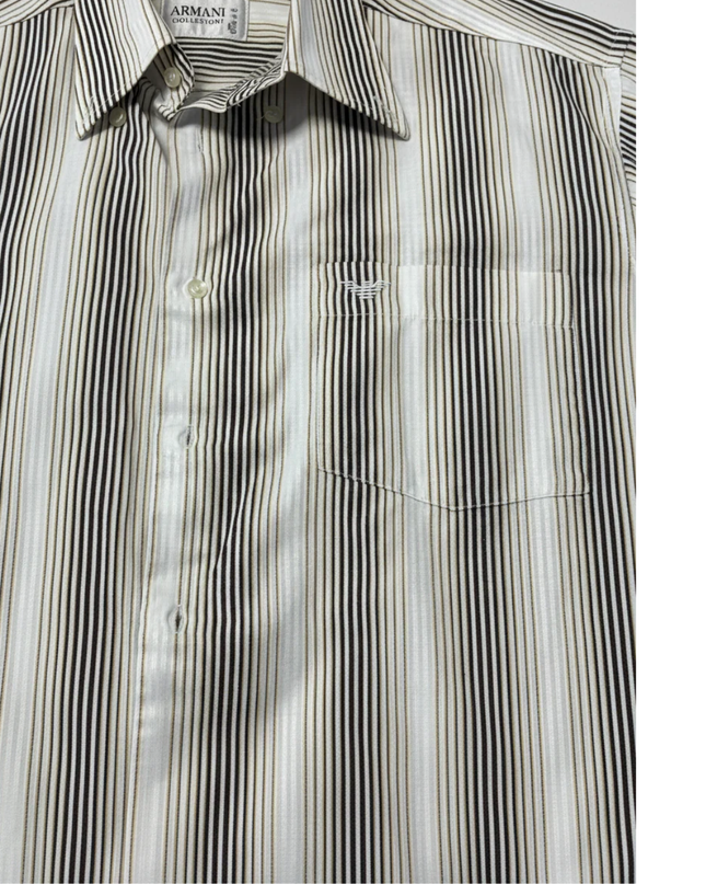 Armani Collezioni Brown Striped Short Sleeve Shirt
