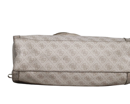 Guess Beige Logo Print Double Handle Satchel Bag