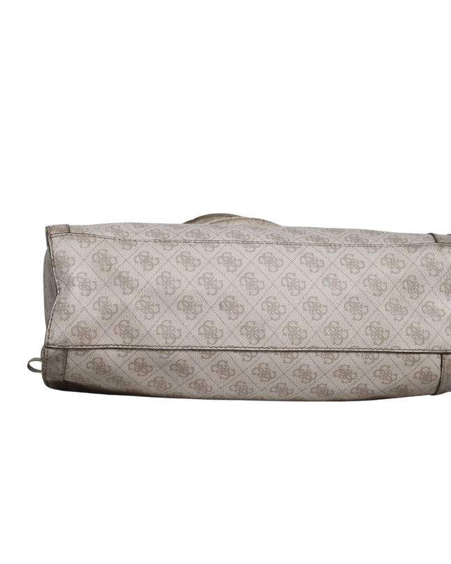 Guess Beige Logo Print Double Handle Satchel Bag