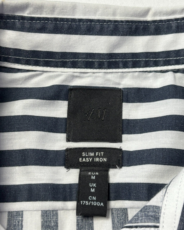 H&M Black/White Striped Slim Fit Long Sleeve Shirt