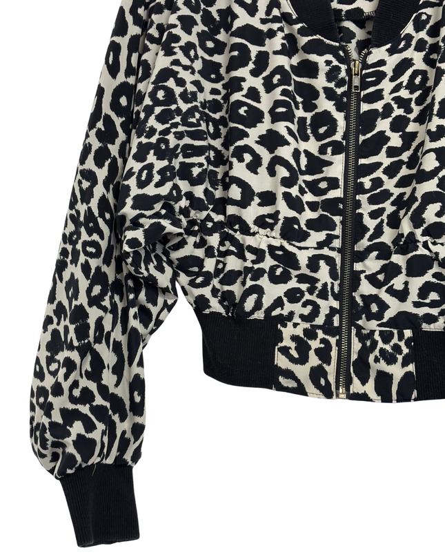 2nd Skin Black and White Leopard Print Bomber Jacket