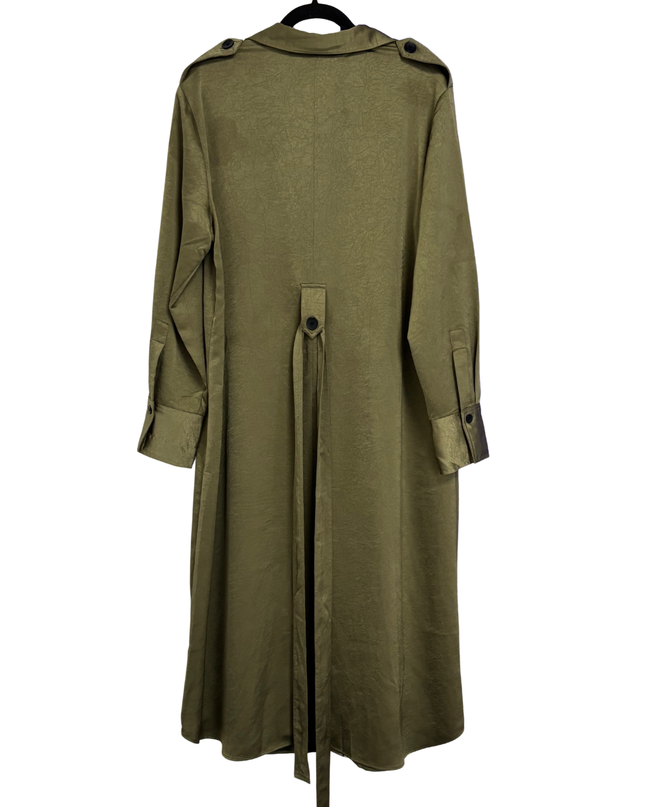 MNG Olive Green Textured Maxi Shirt Dress