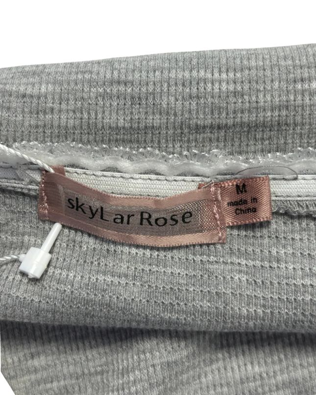 Skylar Rose Grey Ribbed Lace Trim Crop Top W/Tags