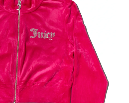 Juicy Couture Pink Velour Rhinestone Logo Cropped Jacket
