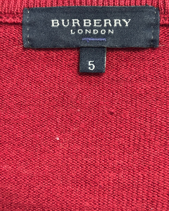Burberry London Red V-Neck Wool Knit Sweater