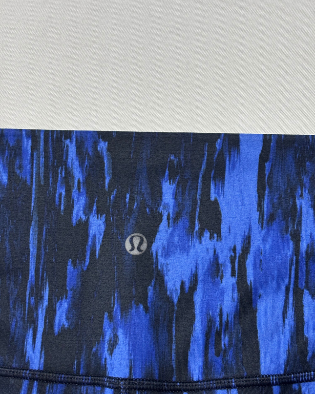 Lululemon Blue and Black Patterned High-Waisted Athletic Sports Shorts