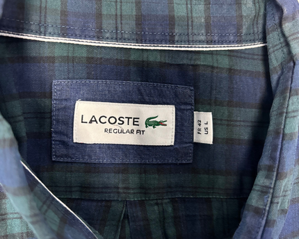 Lacoste Men's Green/Blue Plaid Long Sleeve Shirt
