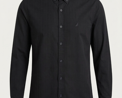 Nautica Black Grid Pattern Classic Fit Long Sleeve Shirt