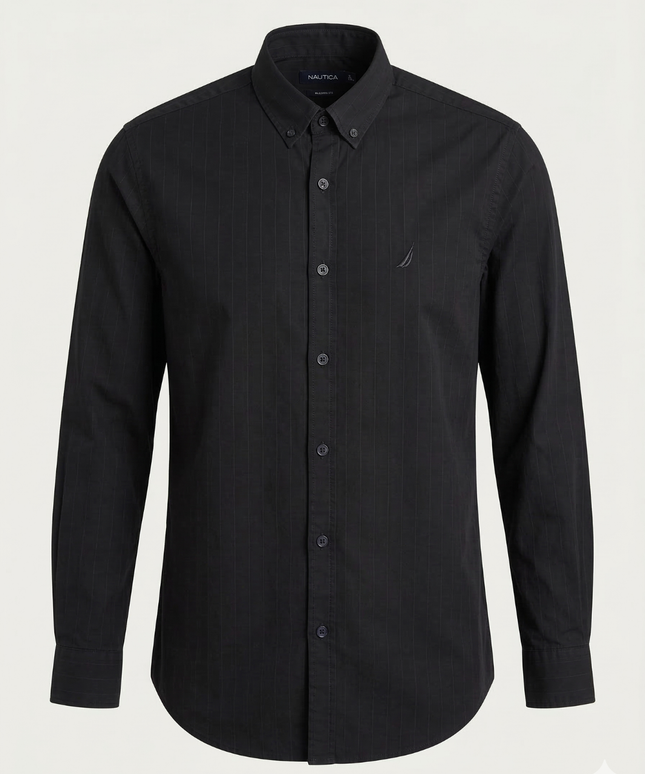 Nautica Black Grid Pattern Classic Fit Long Sleeve Shirt