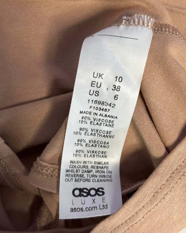 Asos Luxe Tan Twist Front Long Sleeve Top