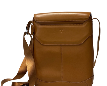 Tumi Tan Leather Flap Closure Crossbody Handbag W/Box