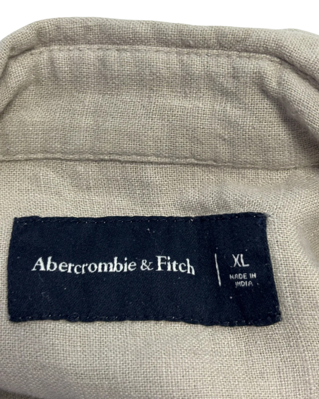 Abercrombie & Fitch Beige Floral Embroidered Linen Blend Shirt