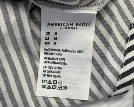 American Eagle Black and White Striped Long Sleeve Button-Down Shirt