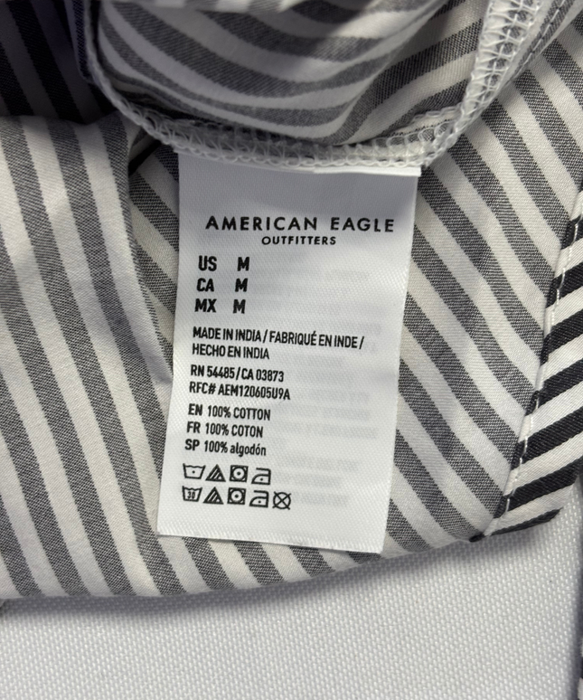 American Eagle Black and White Striped Long Sleeve Button-Down Shirt