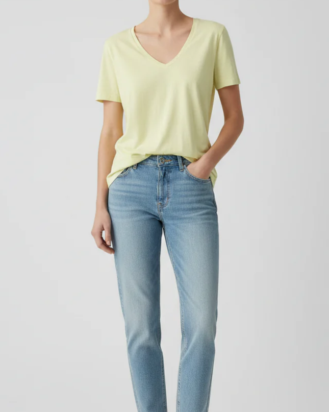 MNG Pastel Yellow V-Neck Short Sleeve T-Shirt
