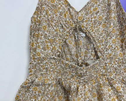 American Eagle Yellow Floral Smocked Waist Romper