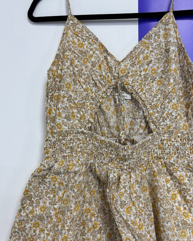 American Eagle Yellow Floral Smocked Waist Romper