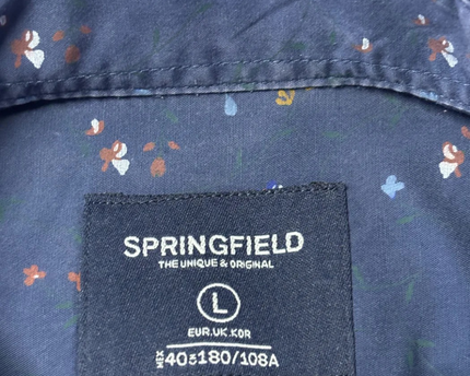 SPRINGFIELD Blue Printed Stretch Fit Long Sleeve Shirt