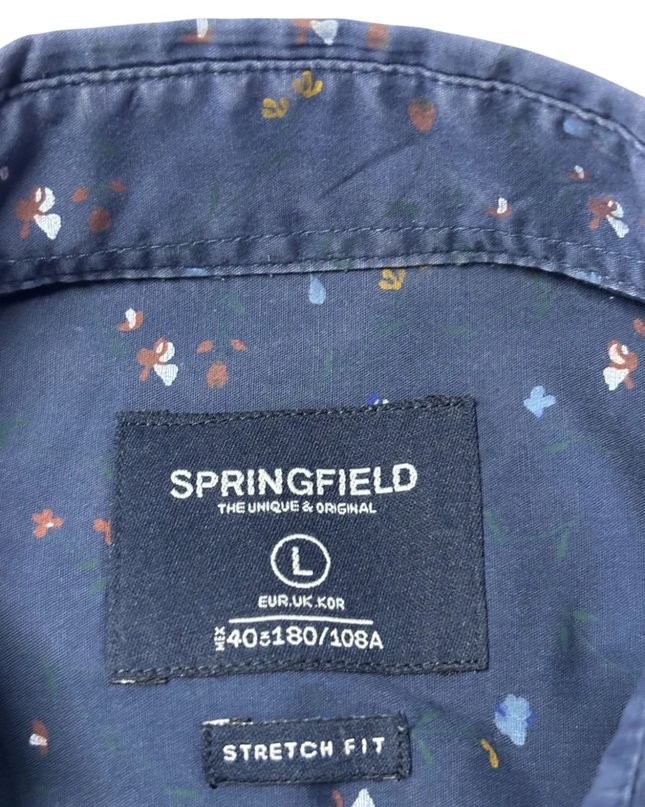 SPRINGFIELD Blue Printed Stretch Fit Long Sleeve Shirt