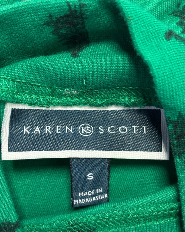 Karen Scott Green Christmas Tree Mock Neck Long Sleeve Top