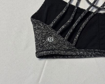 Lululemon Black and White Marled Strappy Back Sports Bra