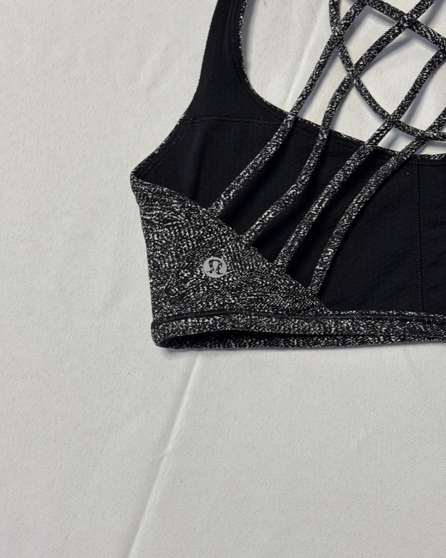 Lululemon Black and White Marled Strappy Back Sports Bra