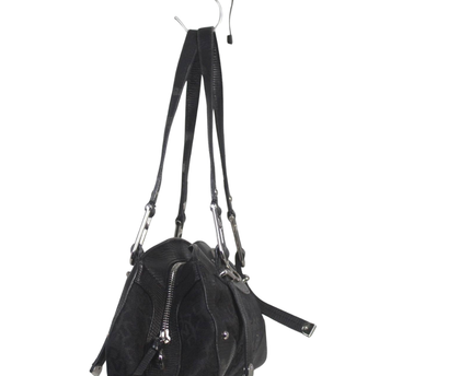 DKNY Black Monogram Canvas and Lizard-Embossed Shoulder Bag