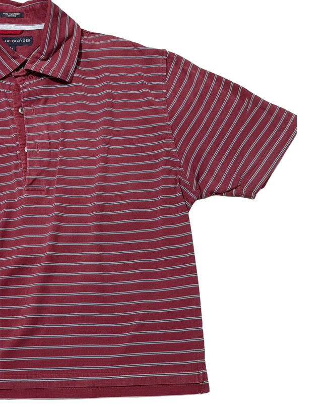 Tommy Hilfiger Burgundy Striped Mercerized Cotton Polo Shirt