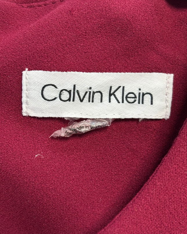 Calvin Klein Burgundy Sleeveless Pleated Fit and Flare Dress