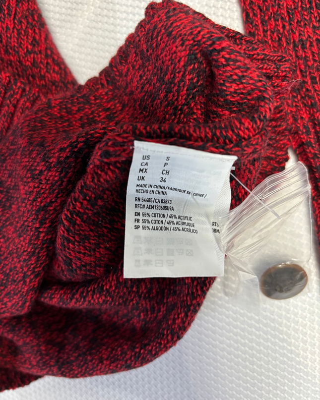 American Eagle Outfitters Red Fair Isle Button Mock Neck Sweater