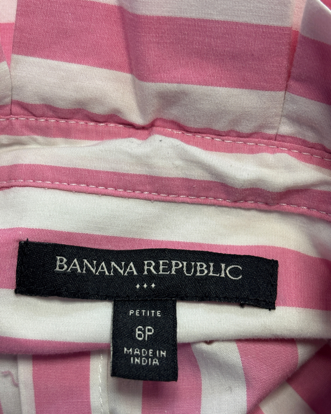 Banana Republic Pink Striped Pleated Cuff Button-Down Shirt
