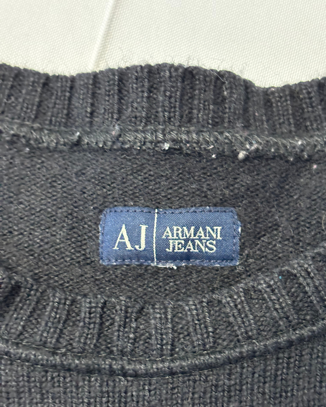 Armani Jeans Black Ribbed Detail Crewneck Sweater