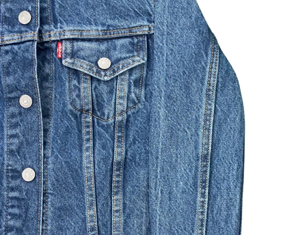 Levi's Blue Denim Trucker Jacket with Sporty Striped Ribbed Trim