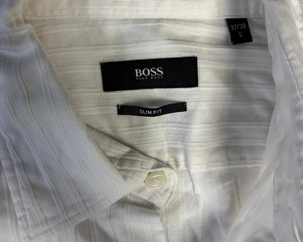 Hugo Boss White Slim Fit Textured Stripe Dress Shirt
